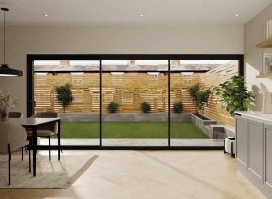 Supreme Triple Track 3.6m Black Sliding Door - Double Glazed