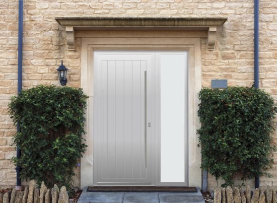 Abbey Solid - Aluminium Agate Grey Front Door - With Sidelight