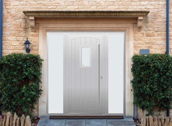 Broadfield - Aluminium Agate Grey Front Door - With Double Sidelight