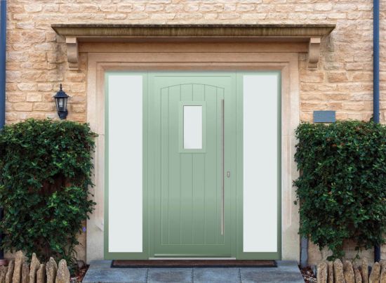 Broadfield - Aluminium Cotswold Green Front Door - With Double Sidelight