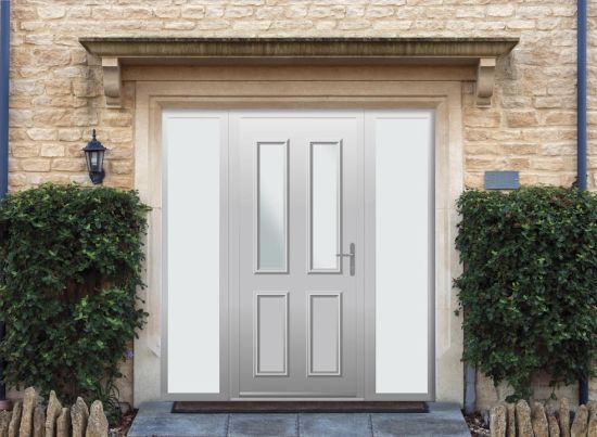 Harley - Aluminium Agate Grey Front Door - With Double Sidelight