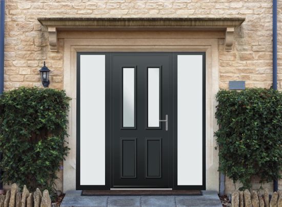 Harley - Aluminium Anthracite Grey Front Door - With Double Sidelight