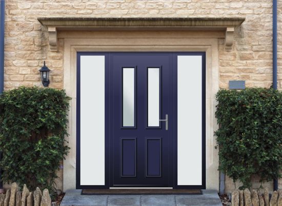 Harley - Aluminium Cobalt Blue Front Door - With Double Sidelight