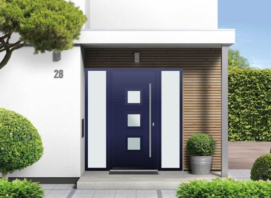 Lansdown - Aluminium Cobalt Blue Front Door - With Double Sidelight