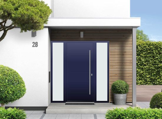 Millbrook - Aluminium Cobalt Blue Front Door - With Double Sidelight