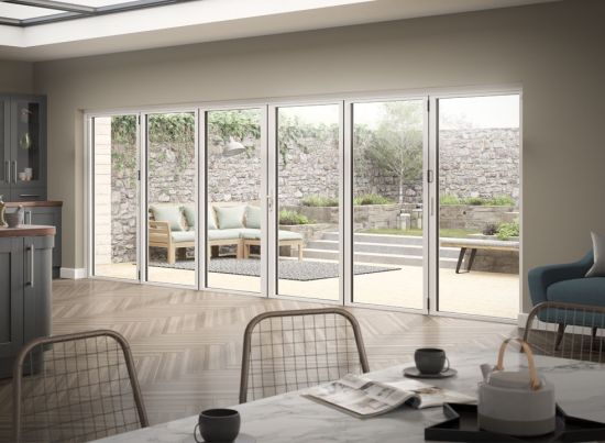 Status 4.8m Grey/White Aluminium 6 bifold doors