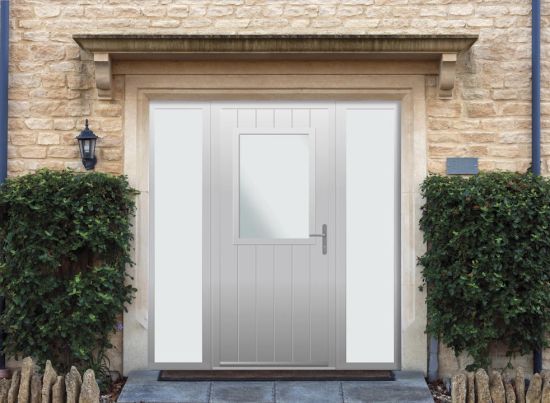 Woodchester - Aluminium Agate Grey Front Door - With Double Sidelight