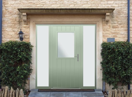 Woodchester - Aluminium Cotswold Green Front Door - With Double Sidelight