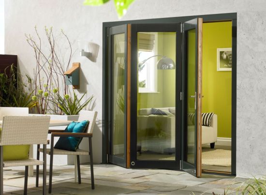 Ultra 3m Grey Aluminium Clad Oak Bi-fold Doors Triple Glazed