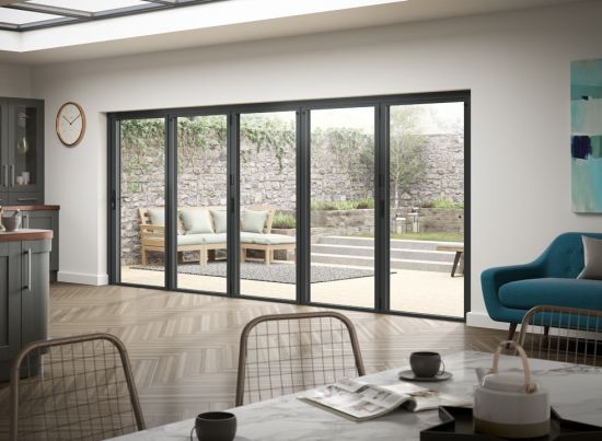 Status 4.8m Grey Aluminium Bifold doors