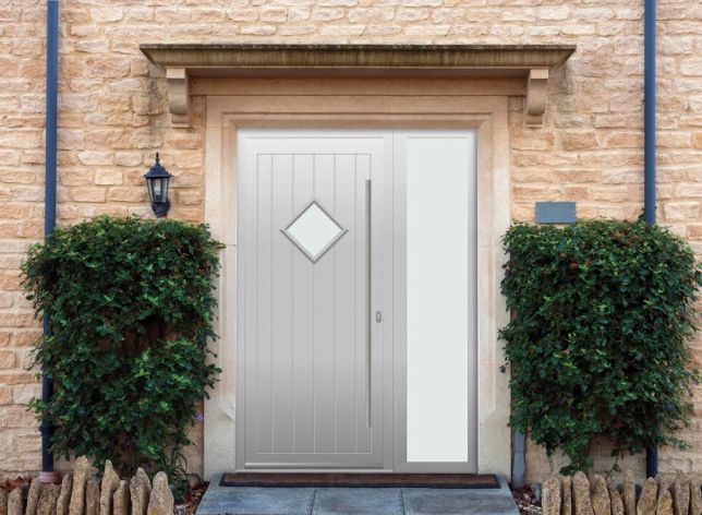 Abbey Diamond - Aluminium Agate Grey Front Door - With Sidelight