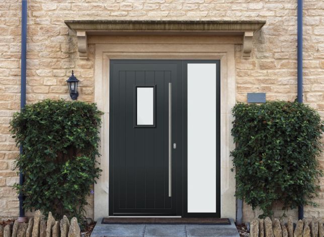 Abbey Rectangle - Aluminium Anthracite Grey Front Door - With Sidelight