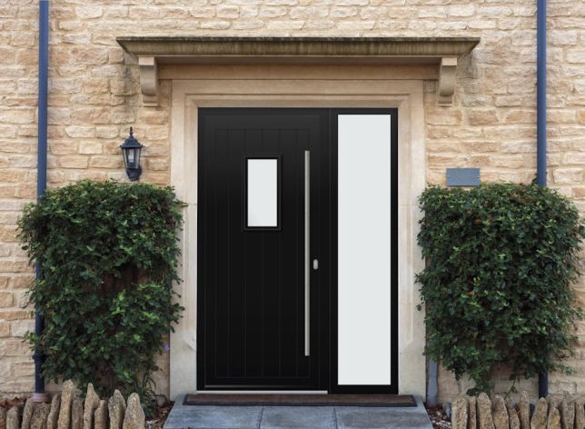 Abbey Rectangle - Aluminium Black Front Door - With Sidelight