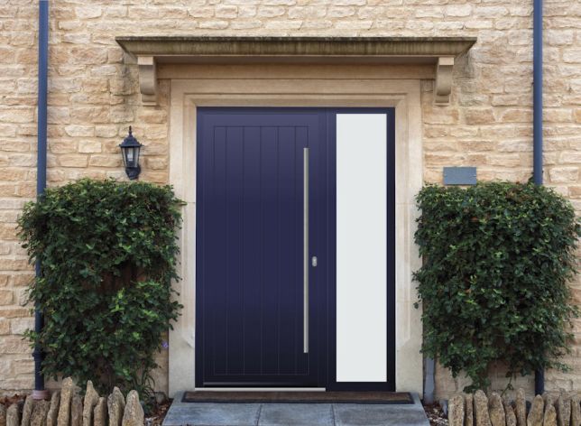 Abbey Solid - Aluminium Cobalt Blue Front Door - With Sidelight