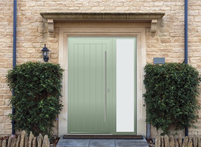 Abbey Solid - Aluminium Cotswold Green Front Door - With Sidelight