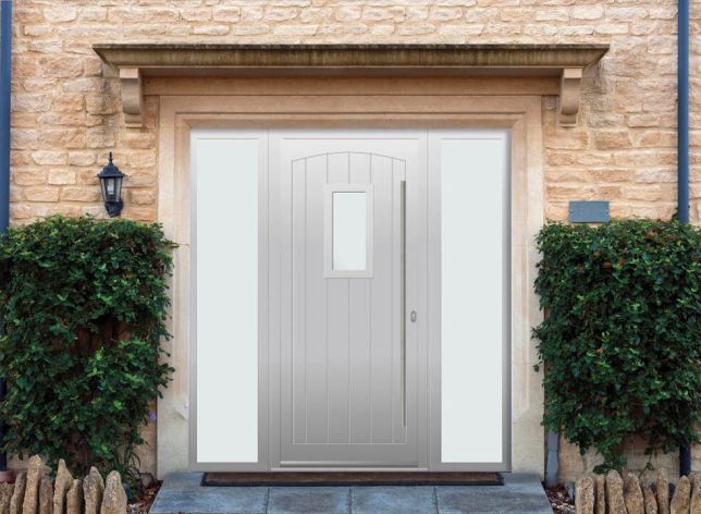 Broadfield - Aluminium Agate Grey Front Door - With Double Sidelight