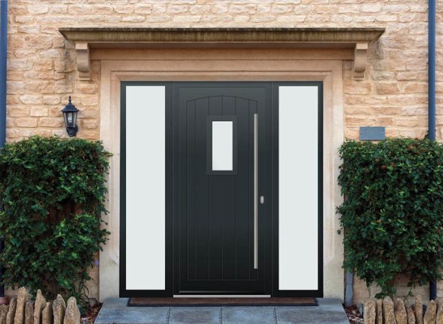 Broadfield - Aluminium Anthracite Grey Front Door - With Double Sidelight