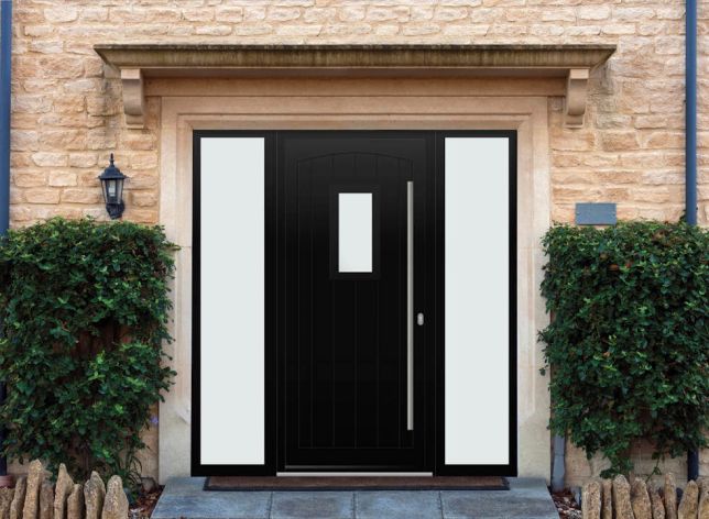 Broadfield - Aluminium Black Front Door - With Double Sidelight