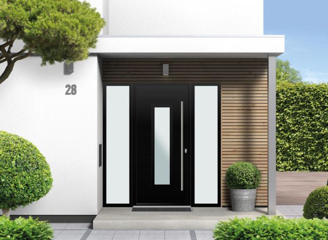 Carnaby - Aluminium Black Front Door - With Double Sidelight