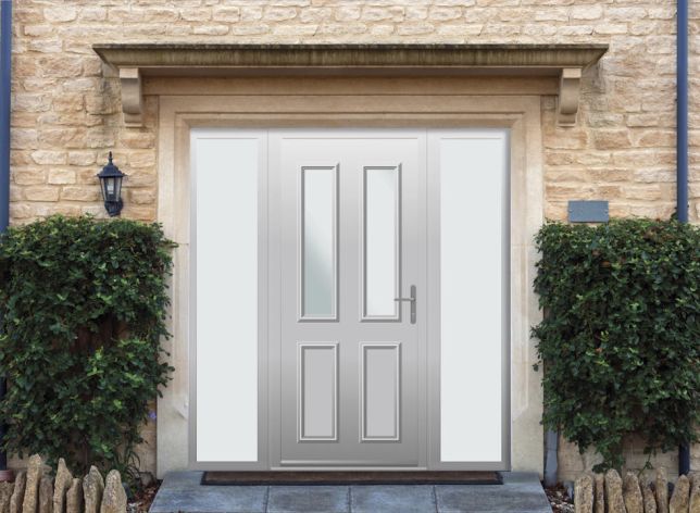 Harley - Aluminium Agate Grey Front Door - With Double Sidelight