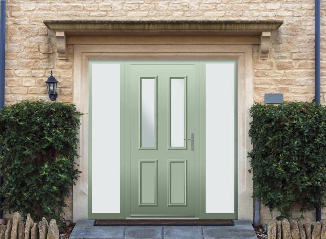 Harley - Aluminium Cotswold Green Front Door - With Double Sidelight