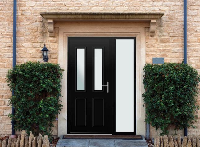 Harley - Aluminium Black Front Door - With Sidelight