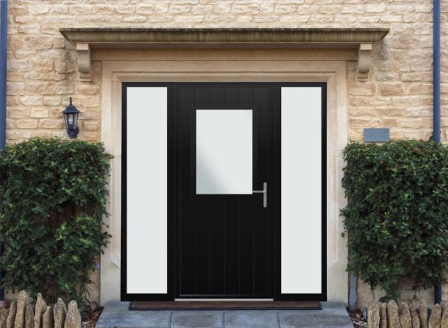 Woodchester - Aluminium Black Front Door - With Double Sidelight