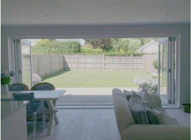 Inside Open Master White Timber 4.8M External Bifold Doors